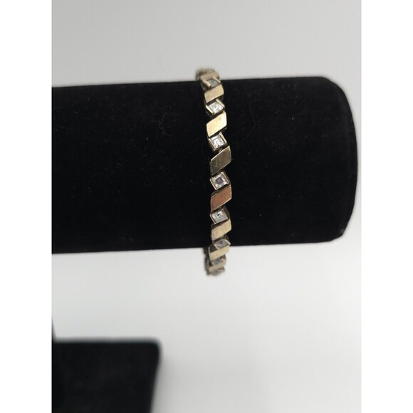 Vintage Sterling Silver Bracelet With Clear Crystal Rhinestones Geometric - Picture 1 of 6